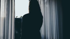 Silhouette Of Woman Standing Beside Window