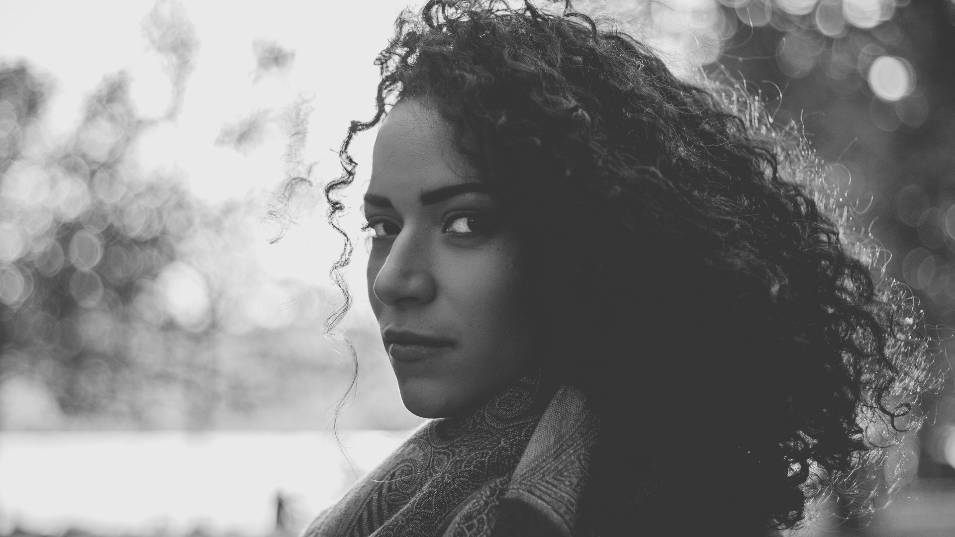 Woman Wearing Scarf Grayscale Photo